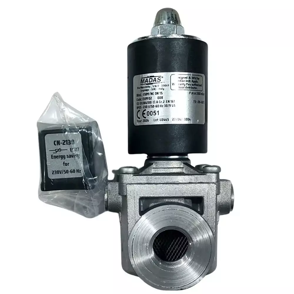 Madas Solenoid Valve Aluminium Black & Silver 360 mbar Pressure Bar for Industrial Use, EVPF/NC DN 15