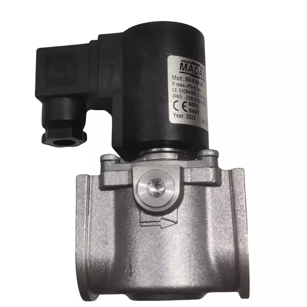 Madas Solenoid Valve Aluminium Black & Silver 6 Bar Pressure Bar for Industrial Use, EV-6 DN25