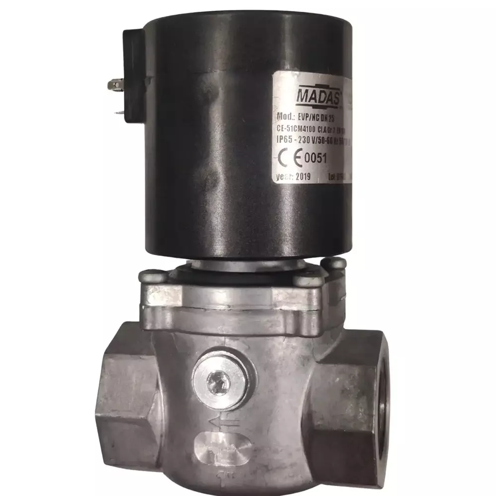 Madas Solenoid Valve Stainless Steel Black & Silver 360 mbar Pressure Bar Big Size for Industrial Use, EVP/NC DN 25