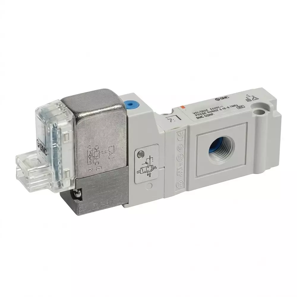 SMC Solenoid Valve SY7000 Series Base Mounting 5 Port and 1/4 inch (6.35 mm) Port Size, SY7240-5D-02