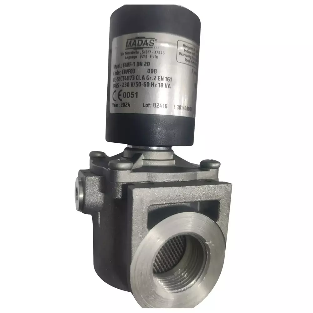 Madas Solenoid Valve Aluminium Black & Silver 500 mbar Pressure Bar for Industrial Use, EWF-1 DN20