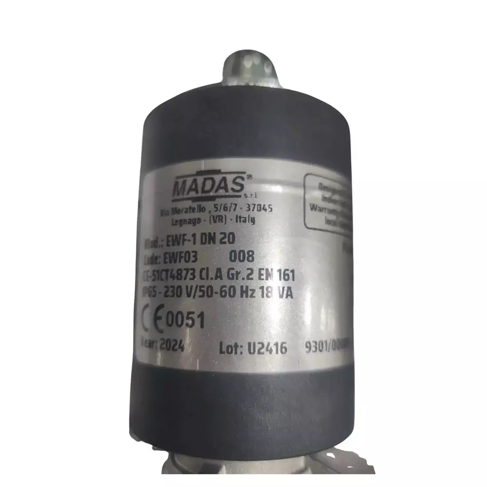 Madas Solenoid Valve Aluminium Black & Silver 500 mbar Pressure Bar for Industrial Use, EWF-1 DN20