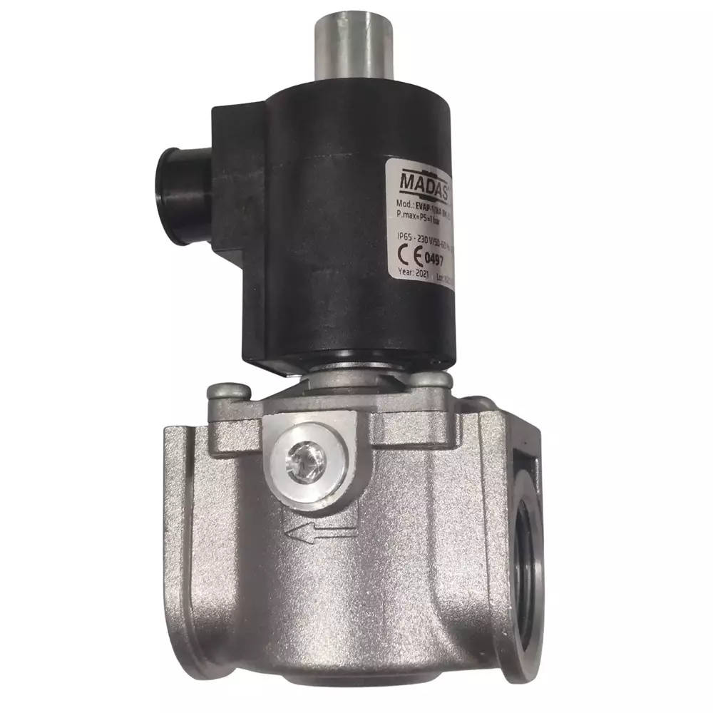 Madas Solenoid Valve Normally Open Aluminium Black & Silver 1 Bar Pressure Bar for Industrial Use, EVAP-1/NA DN 25