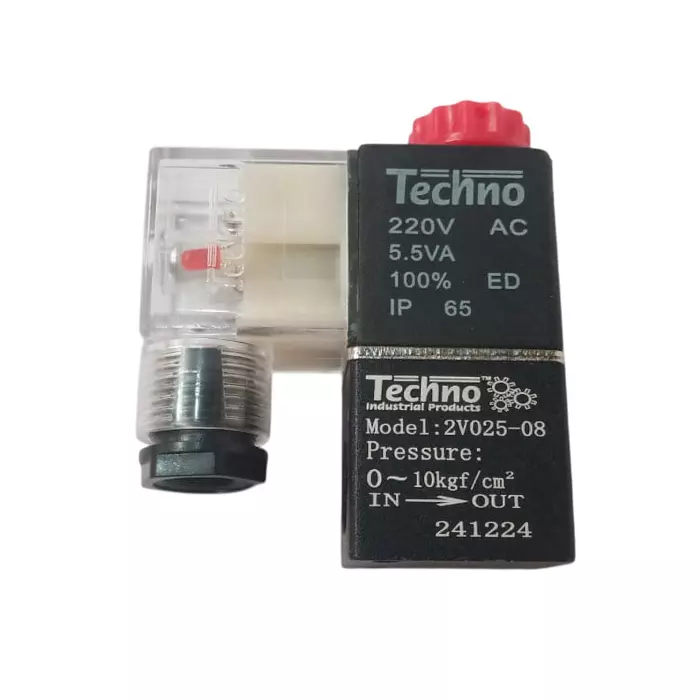 Techno 6.35 mm (1/4 inch) 2/2 Way 220 V AC Direct ACting Solenoid Valve 2V-025-08