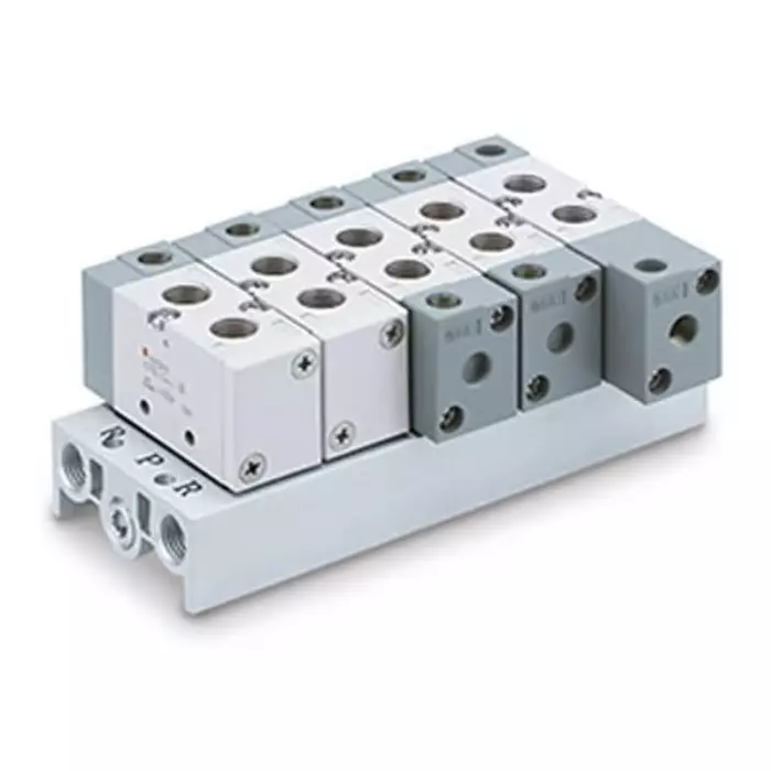 SMC VF3000 Series 4 Station G 1/4 Manifold Base, VV5F3-30-041-00F