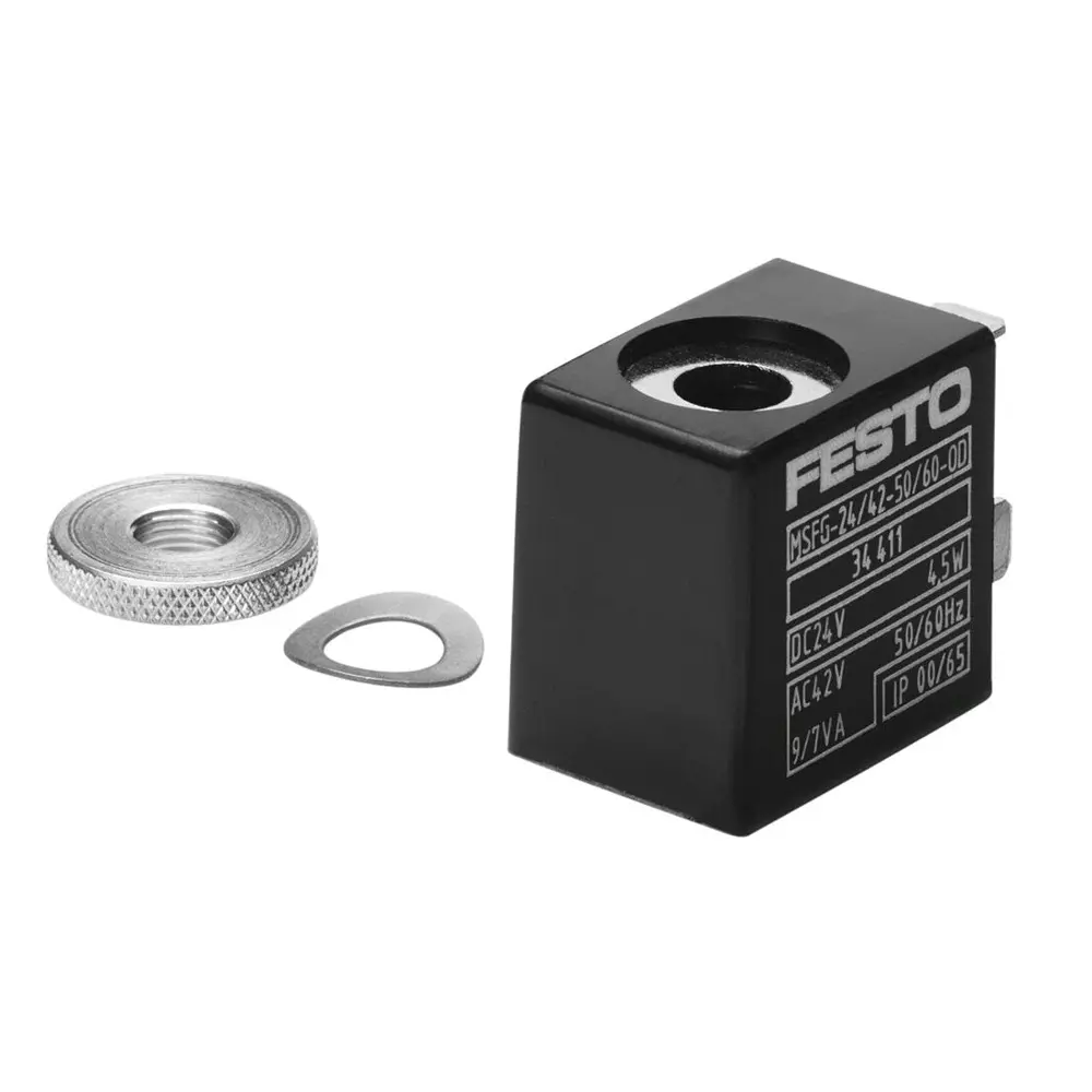 FESTO Solenoid Coil Via Knurled Nut Type of Mounting IP65 Degree of Protection 100% Duty Cycle, 34411