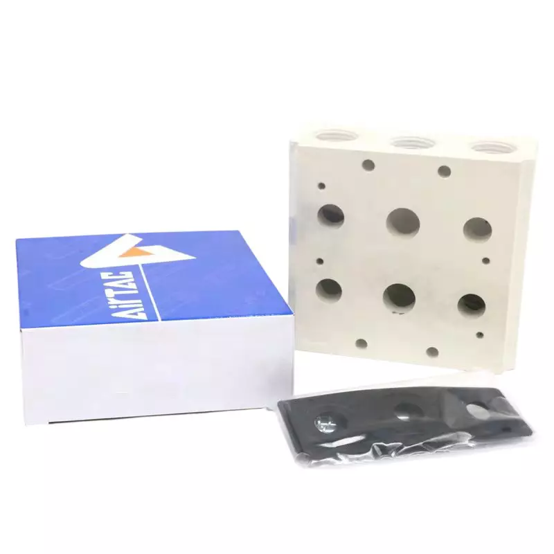 Airtac Manifold 2 Station Rectangular Metal Body for 4A300 Series Solenoid Valve, 300M-2F