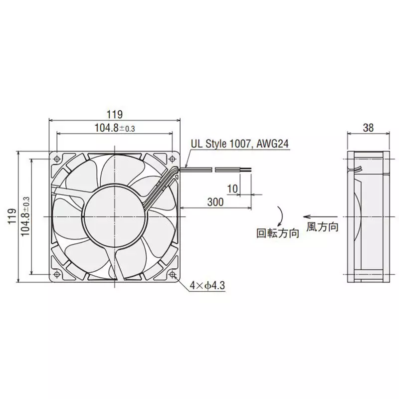 ORIENTAL MOTOR DC Propeller Fan 119x119 mm Mounting Hole Space, MDS1238-24