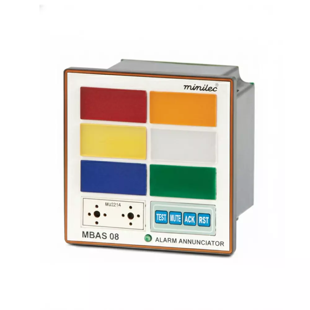 Minilec Alarm Annunciators with 6 Small Win+Pb & Buzzer 37 x 17 mm Potential Free Contacts 550 g, MBAS 08