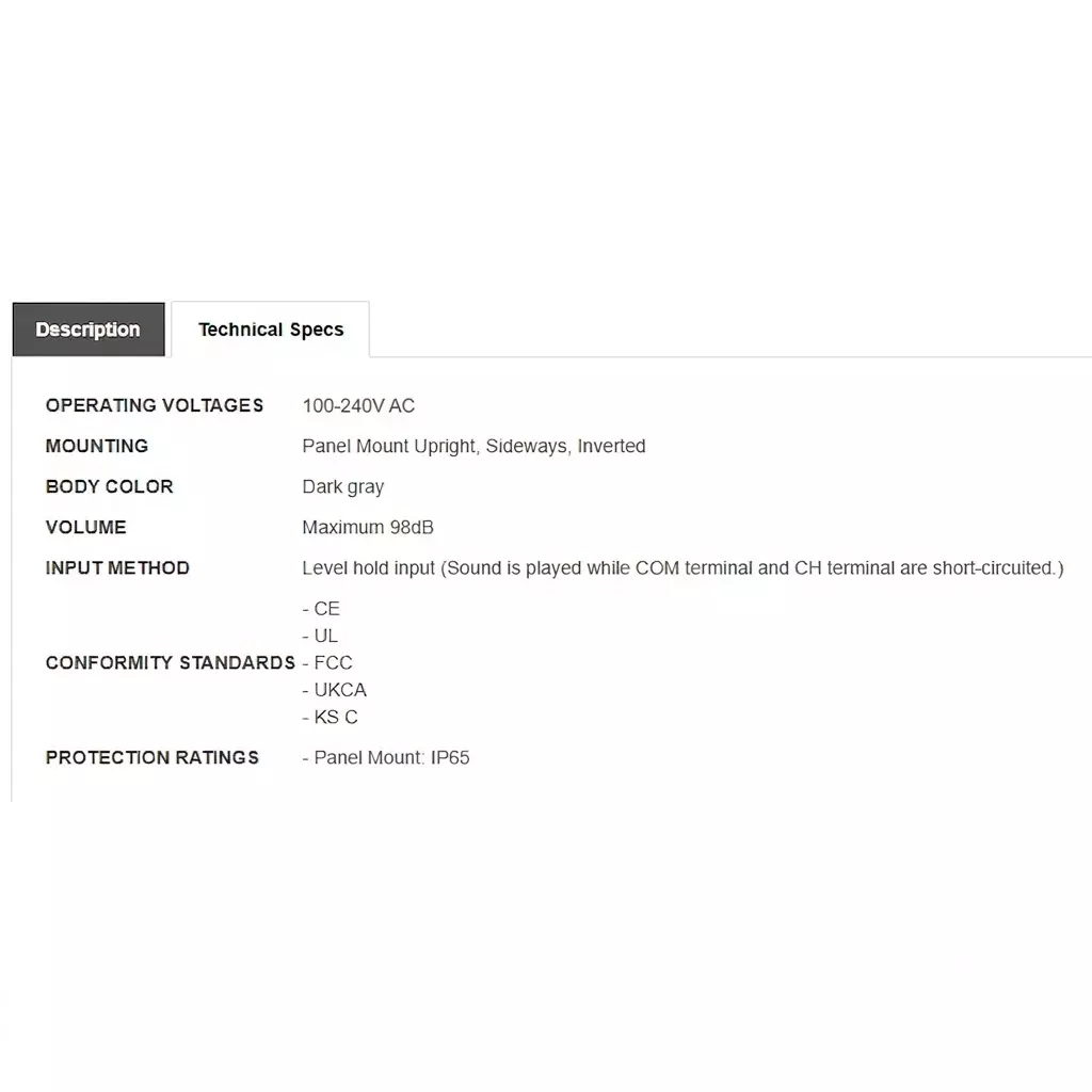 patlite-80-mm-multi-sound-electronic-annunciator-npn-transistor-input-98-db-at-1-m-noise-level-100-240-v-ac-ip65-rating-and-off-white-color-bd-m2-w