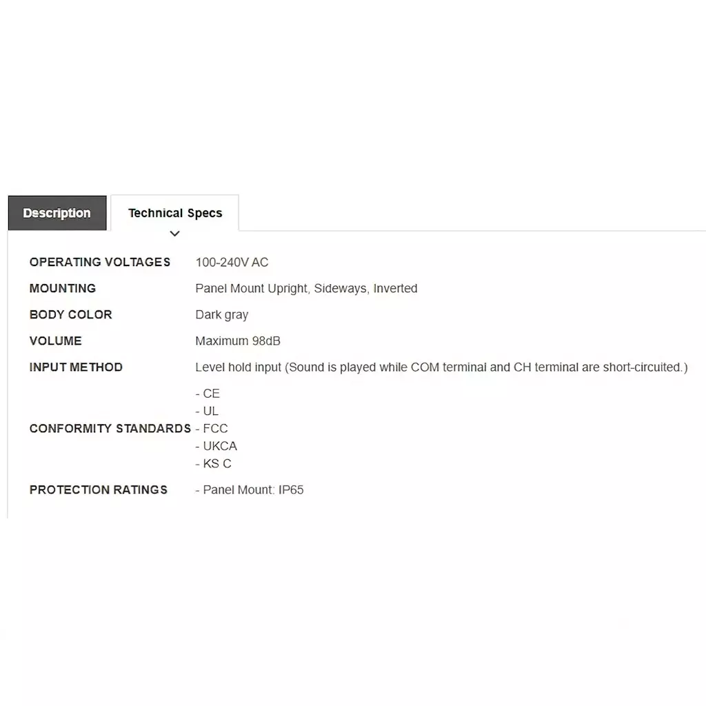 patlite-80-mm-multi-sound-electronic-annunciator-npn-transistor-input-98-db-at-1-m-noise-level-100-240-v-ac-ip65-rating-and-dark-grey-color-bd-m2-d