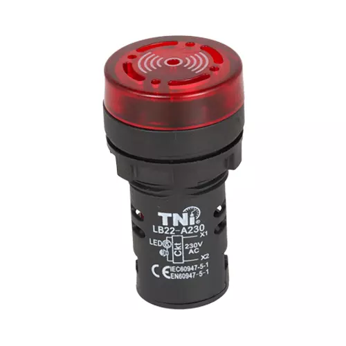 TNI 22.5 mm Cut Out Diameter Illuminated Buzzer Red Color 230 V AC Rated Voltage and IP20 Protection Rating, LB22-A230-R