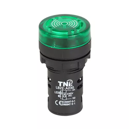 TNI 22.5 mm Cut Out Diameter Illuminated Buzzer Green Color 230 V AC Rated Voltage and IP20 Protection Rating, LB22-A230-G