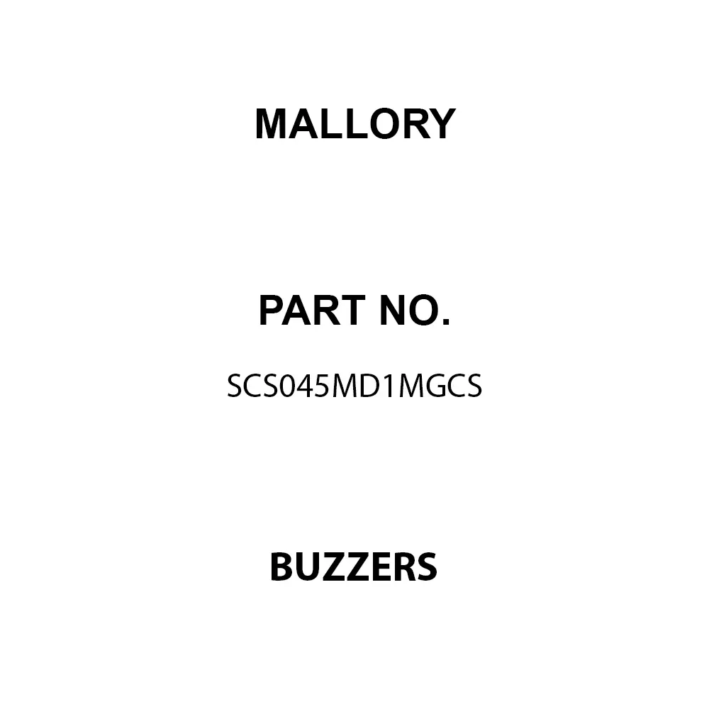 MALLORY Buzzers Electromechanical 250 mA Current Rating 45 VDC Voltage Rating, SCS045MD1MGCS