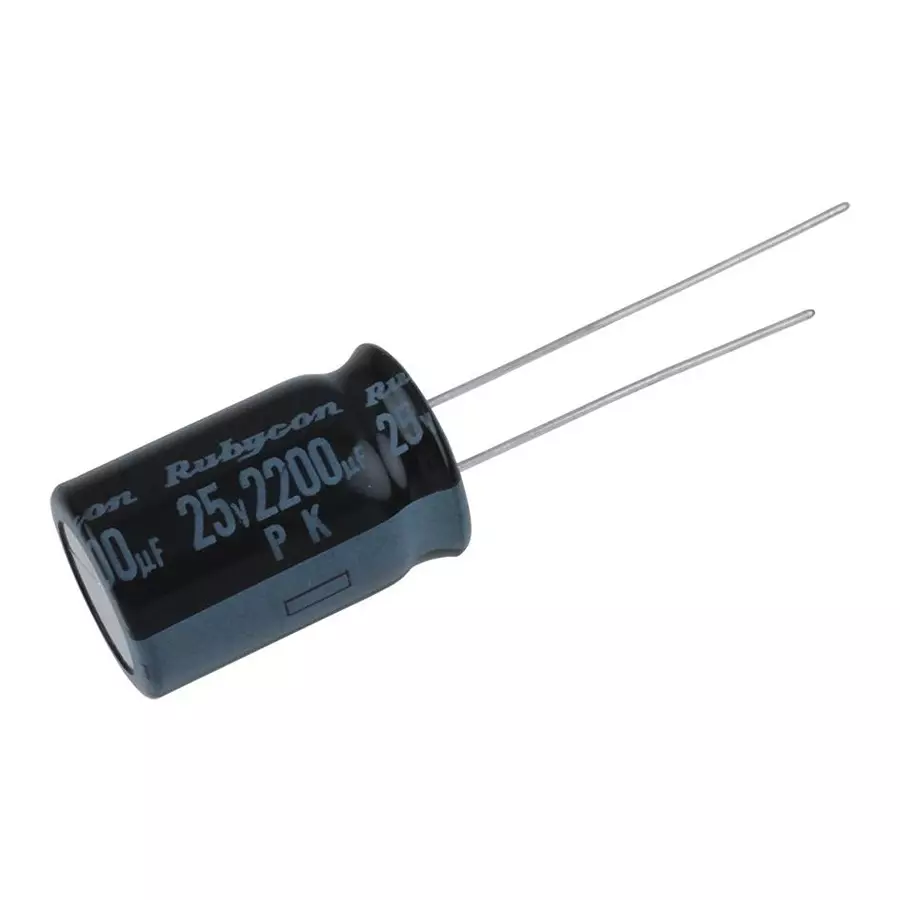 RUBYCON Aluminum Electrolytic Capacitor, 2200Uf, 25V, 20%, Radial, 25PK2200MEFC12.5X20
