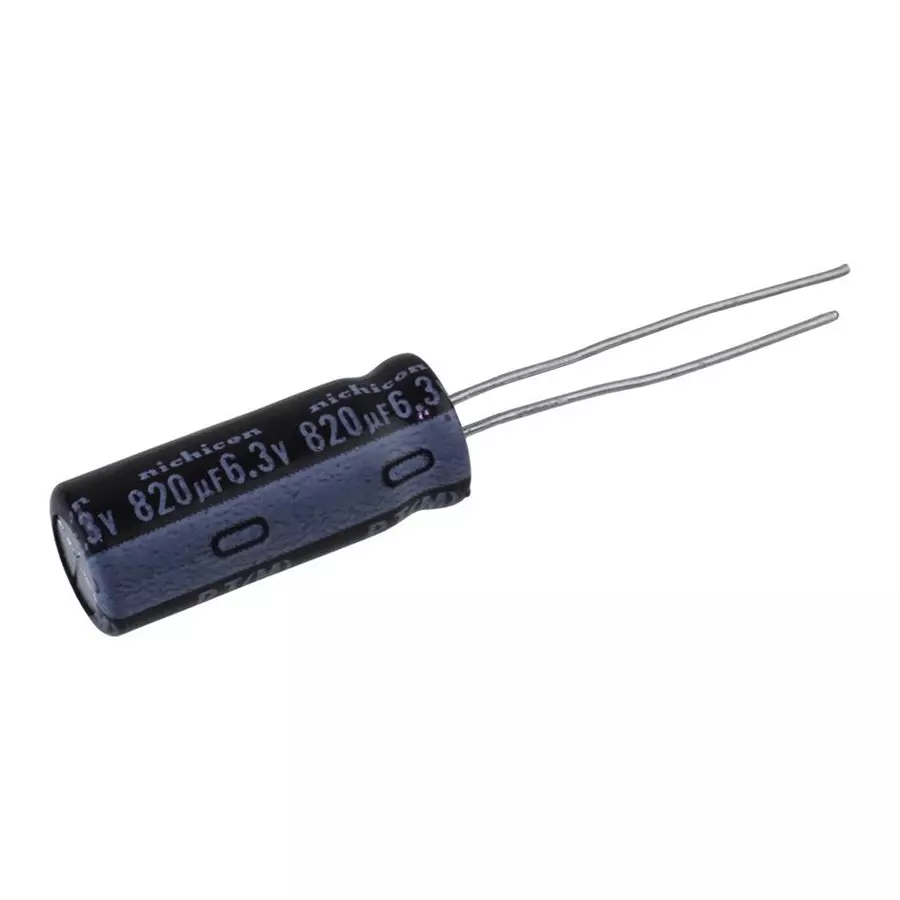NICHICON Aluminum Electrolytic Capacitor, 820Uf, 6.3V, 20%, Radial, UPJ0J821MPD1TD