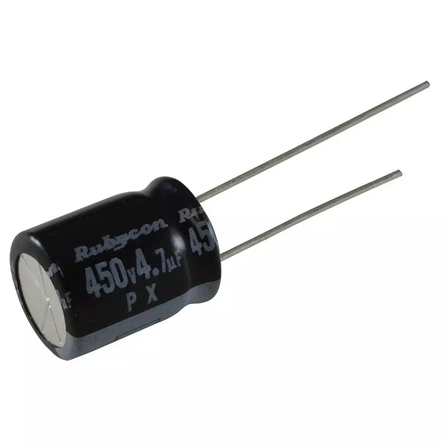 RUBYCON Aluminum Electrolytic Capacitor, 4.7Uf, 450V, 20%, Radial, 450PX4.7MEFC10X12.5