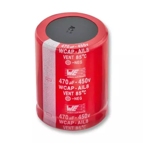 WURTH ELEKTRONIK Capacitor, 820µf, 450V, Alu Elec, Snap-In, 861101486029