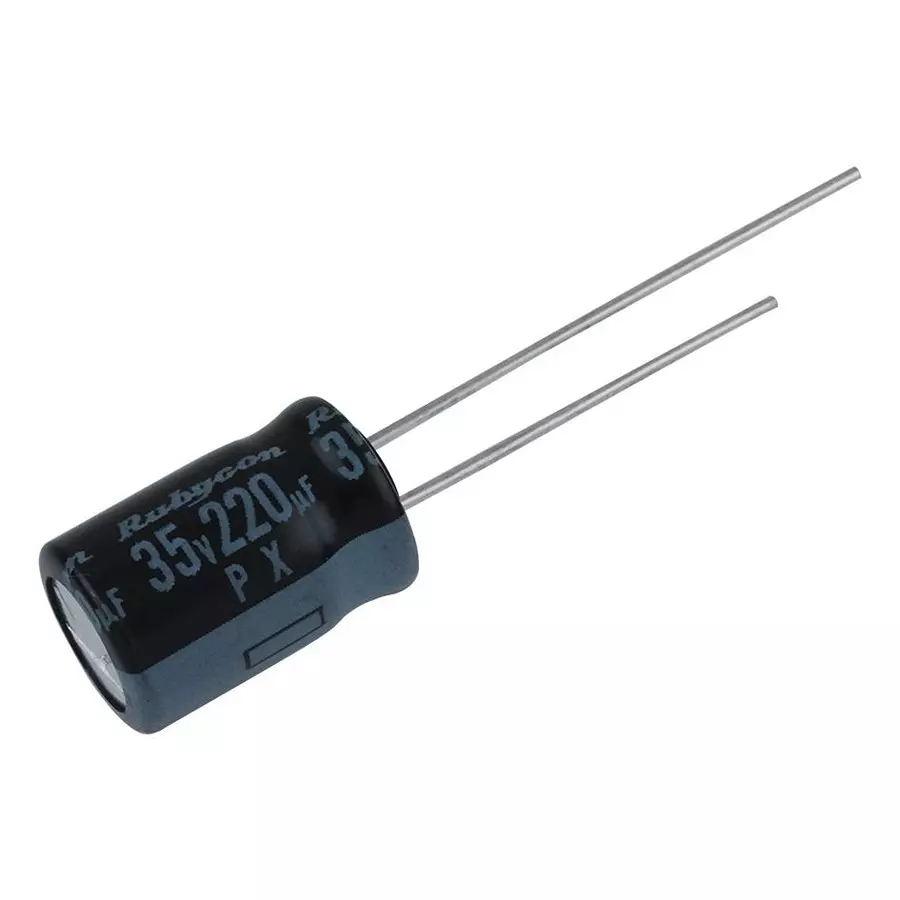 RUBYCON Aluminum Electrolytic Capacitor, 220Uf, 35V, 20%, Radial, 35PX220MEFC8X11.5