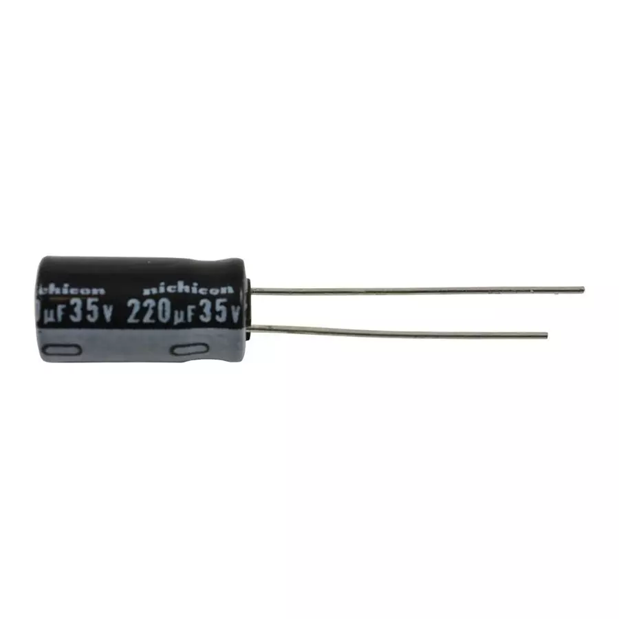 NICHICON Aluminum Electrolytic Capacitor, 220Uf, 35V, 20%, Radial, UHE1V221MPD1TD