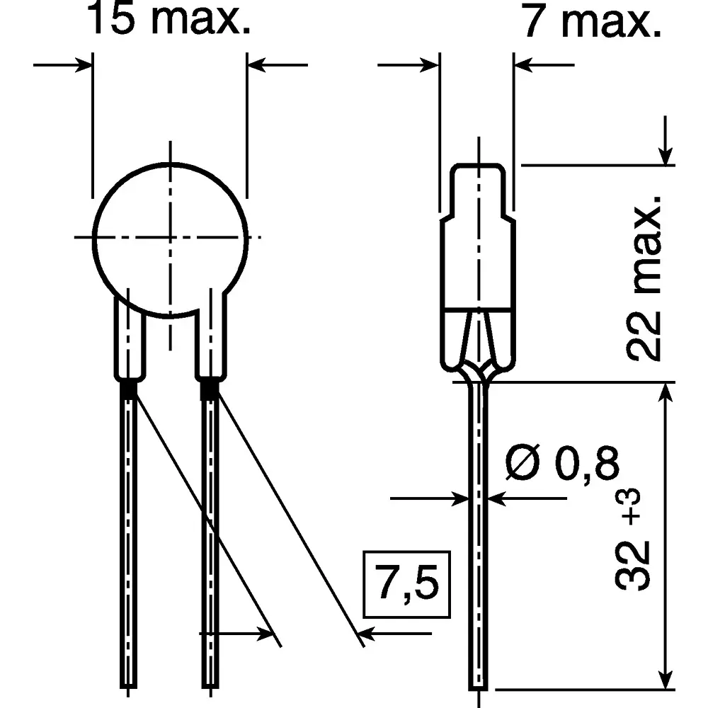 Epcos B57237S0 Series NTC Type Thermistor 15 Ω Resistance 3100 mW Maximum Power Rating, B57237S0150M000
