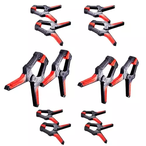 Malfah Enterprises Spring Clamps with Flexible Jaw Pads & Anti-Slip 93, 128, 165 mm Length Black & Red for Woodworking, Backdrop & Photo Studio, SC-249112 (Pack of 12 Pcs)