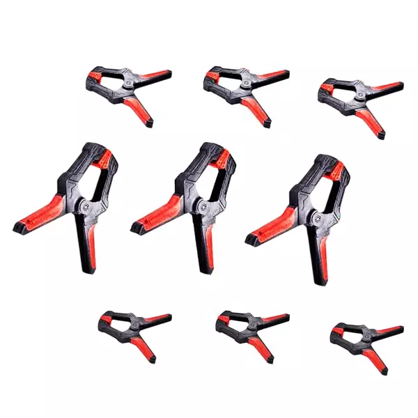 Malfah Enterprises Spring Clamps with Flexible Jaw Pads & Anti-Slip 93, 128, 165 mm Length Black & Red for Woodworking, Backdrop & Photo Studio, SC-249112 (Pack of 9 Pcs)