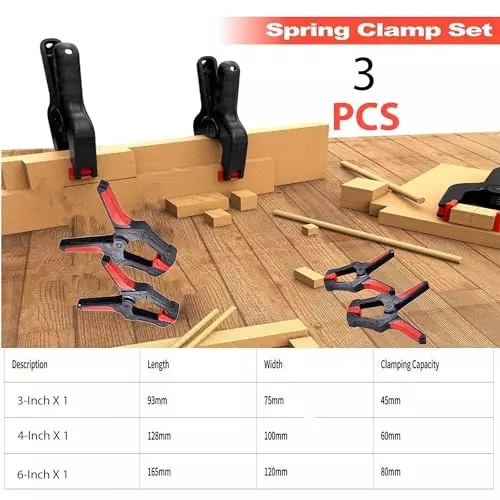 Malfah Enterprises Spring Clamps with Flexible Jaw Pads & Anti-Slip 93, 128, 165 mm Length Black & Red for Woodworking, Backdrop & Photo Studio, SC-249112 (Pack of 3 Pcs)
