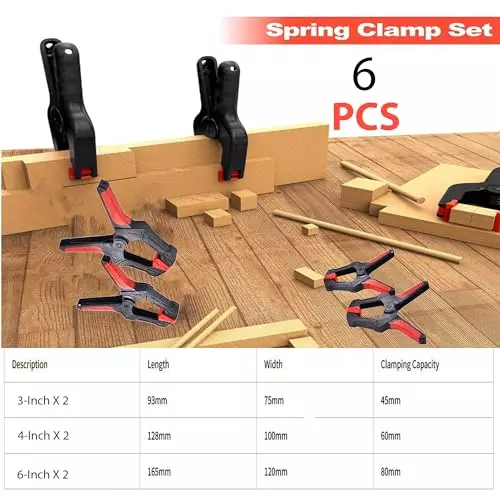Malfah Enterprises Spring Clamps with Flexible Jaw Pads & Anti-Slip 93, 128, 165 mm Length Black & Red for Woodworking, Backdrop & Photo Studio, SC-249112 (Pack of 6 Pcs)