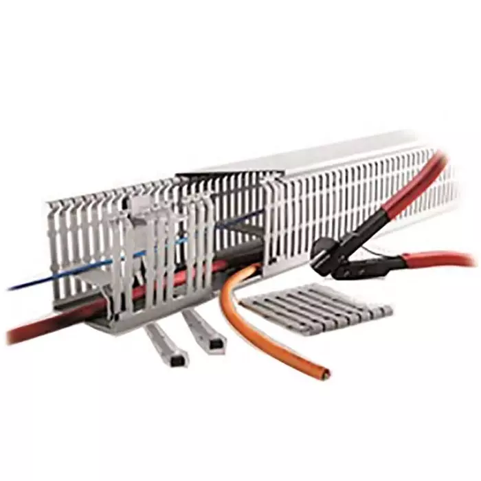 RS PRO Grey Slotted Panel Trunking - Open Slot W60 mm x D80 mm Length 2 m PVC (Pack of 18)