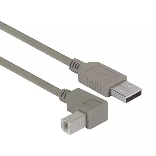 L-COM USB CABLE, 2.0, A PLUG-B R/A PLUG, 6.6 , CAA-90DB-2M