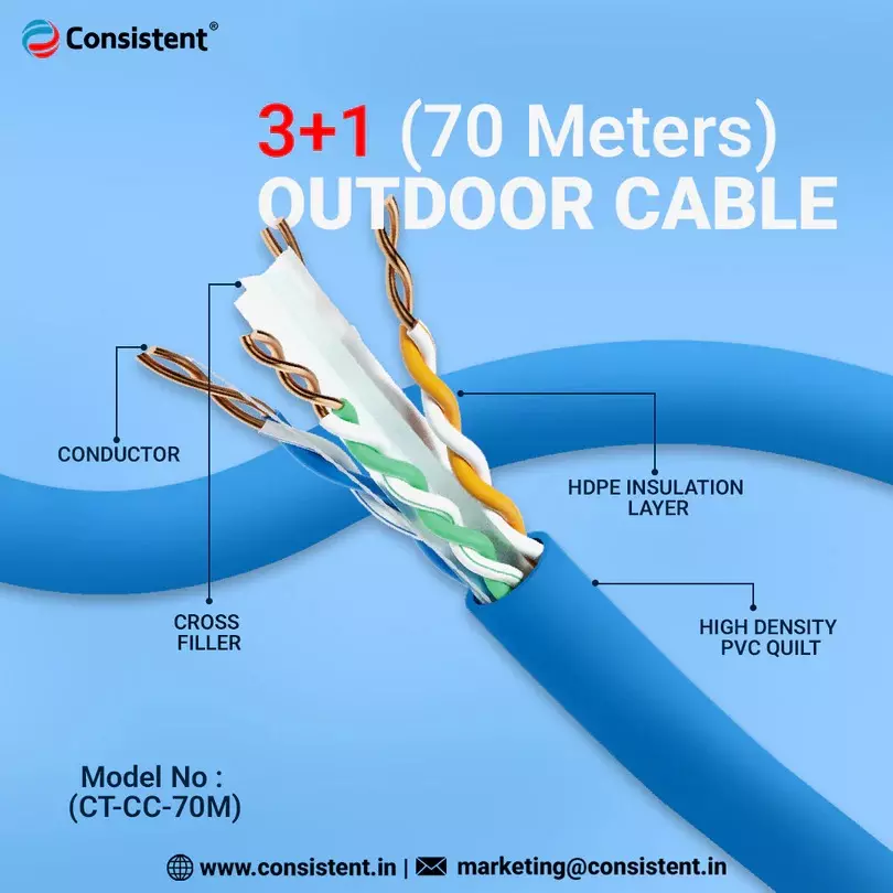 Consistent 3+1 Indoor / Outdoor Cable 70 m Copper Cable Blue, Consistent