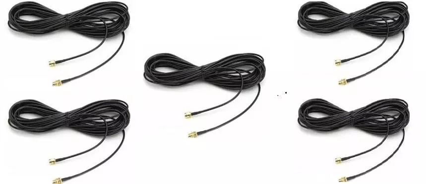 NBR RG-174 SMA Male to SMA Female Wifi Antenna Extension Cable PVC Jacket 50 Ω Impedance 5 m, Black (Pack of 5 Pcs)