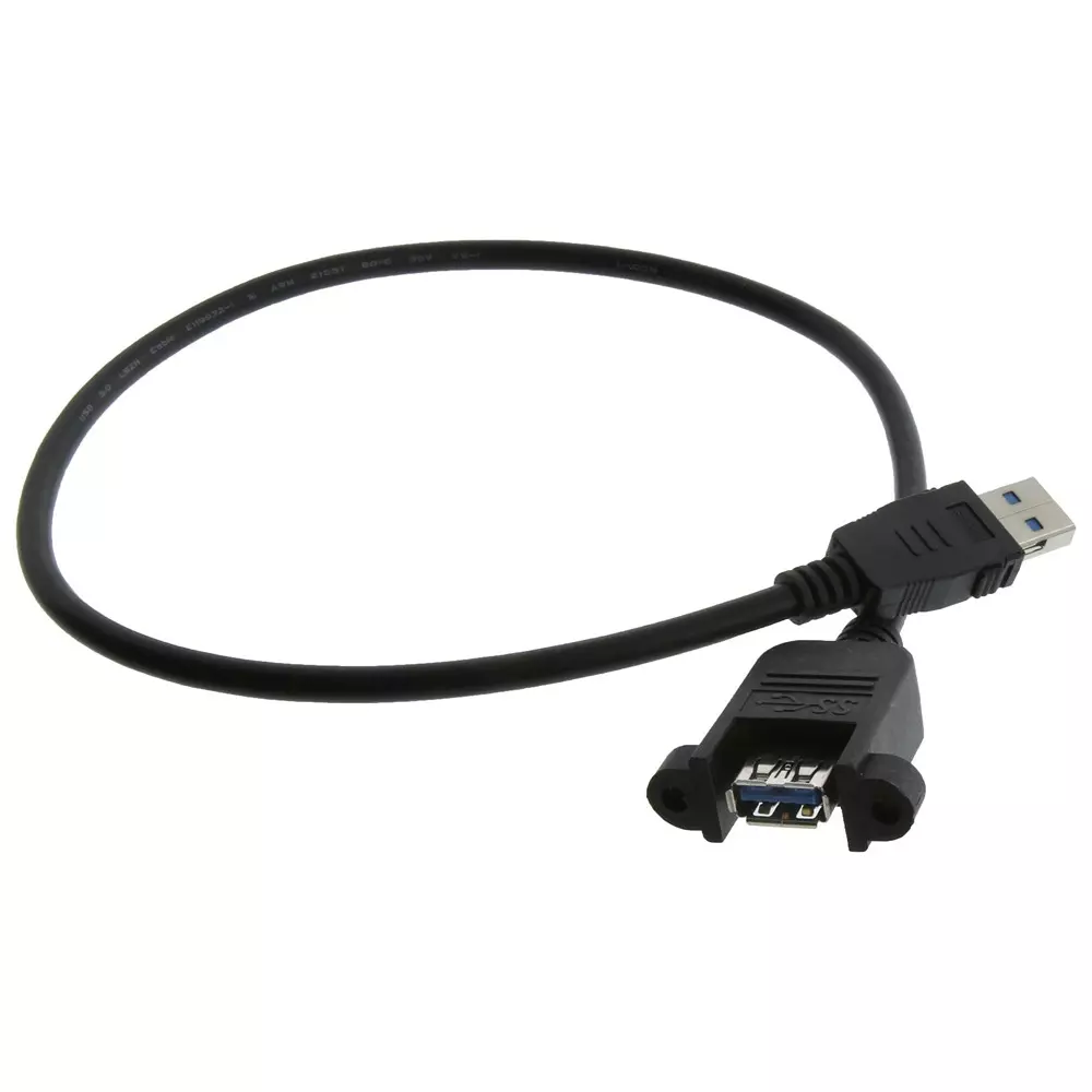 L-COM USB CABLE, 3.0 A PLUG-A RCPT, BLK, 19.7", U3A00100-05M
