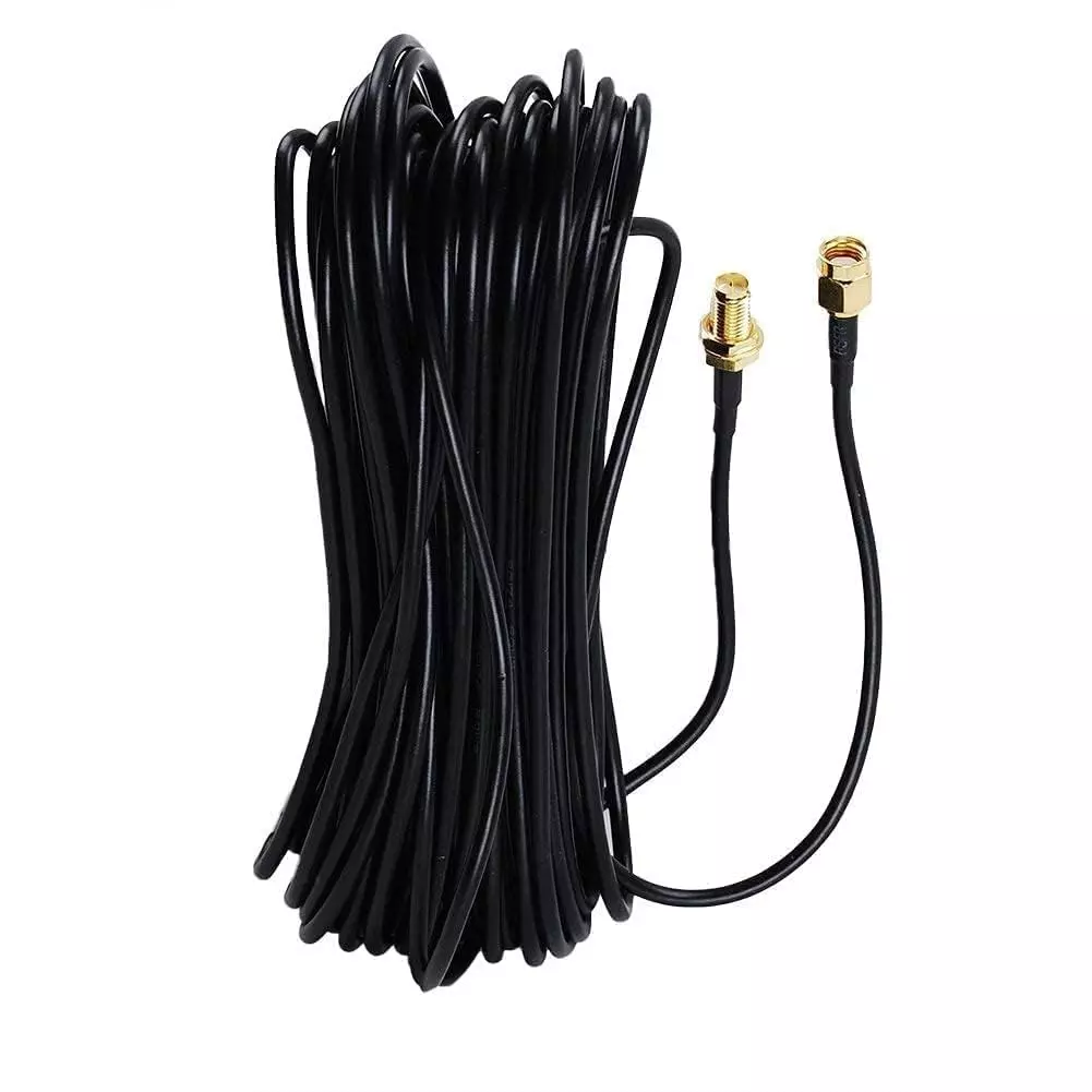 NBR RG-174 RP-SMA Male to RP-SMA Female Low Loss Coxial Extension WiFi Antenna Cable 50 Ω Impedance 18 m, Black