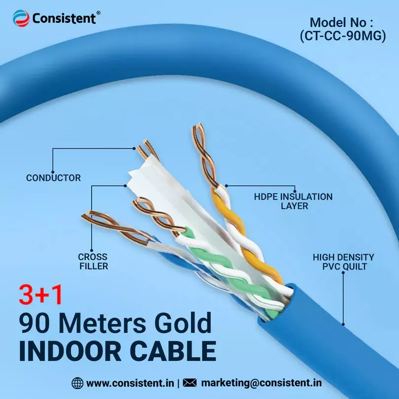 Consistent 3+1 Gold Indoor Cable 90 m Copper Cable Blue, Consistent