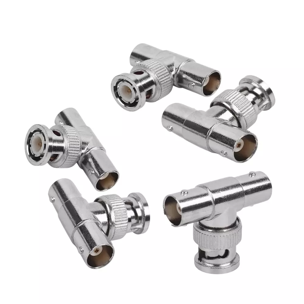 GENERIC BNC Male to Dual BNC Female T-Type Splitter Coaxial Adapter 75 Ω Impedance (Pack of 5 Pcs)