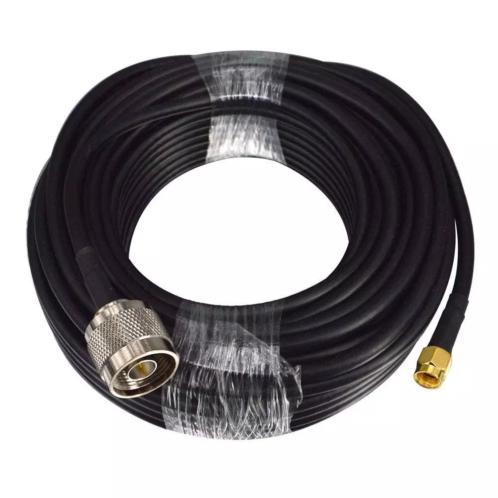 NBR RG-58 N Male to SMA Male Ultra Low Loss Antenna Extension Cable PVC Jacket 15 m, Black