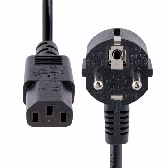 StarTech.com Right Angle CEE 7/7 Plug to Straight IEC C13 Socket Power Cable 1 m, 713E-1M-POWER-CORD