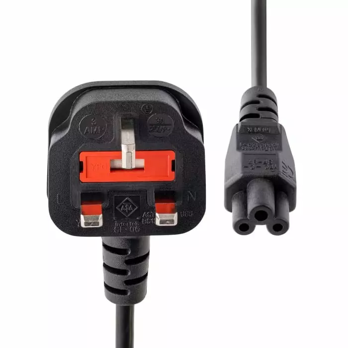 StarTech.com Right Angle Type G UK Plug to Straight IEC C5 Socket Power Cord 1 m, PXTNB3SUK1M