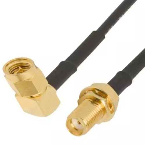 NBR RG-174 SMA Male Right Angle to SMA Female Coaxial Antenna Extension Cable 50 Ω Impedance 5 m, Black