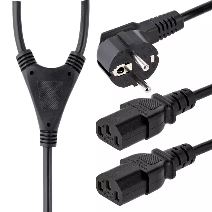 StarTech.com Right Angle CEE 7/7 Plug to Straight IEC C13 Socket Power Cord 2 m, PXT101YEU2M