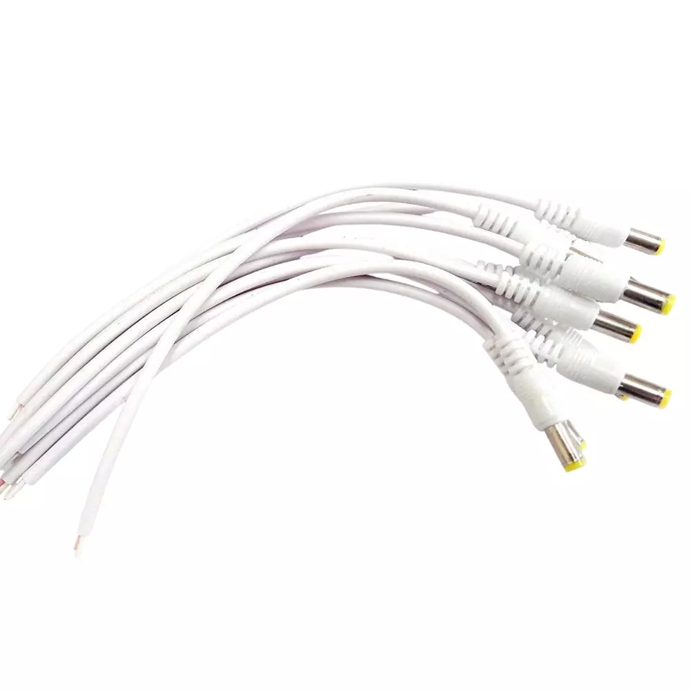 NBR DC Power Cables 20 cm Length with 2.1 mm Connector Barrel Jack, White (Pack of 5 Pcs)