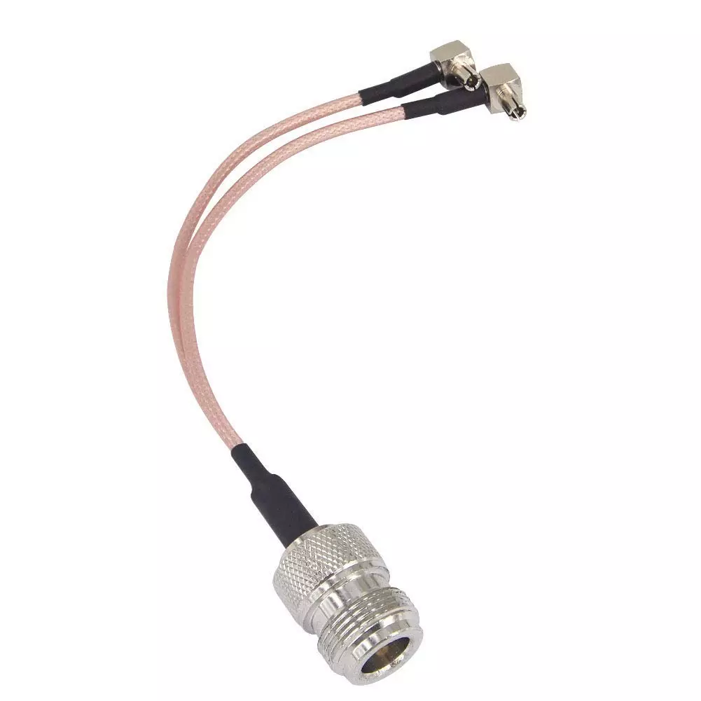 NBR N-Female to Right Angle Dual TS9 Male External Antenna Adapter Cable 15 cm Length, Multi Color