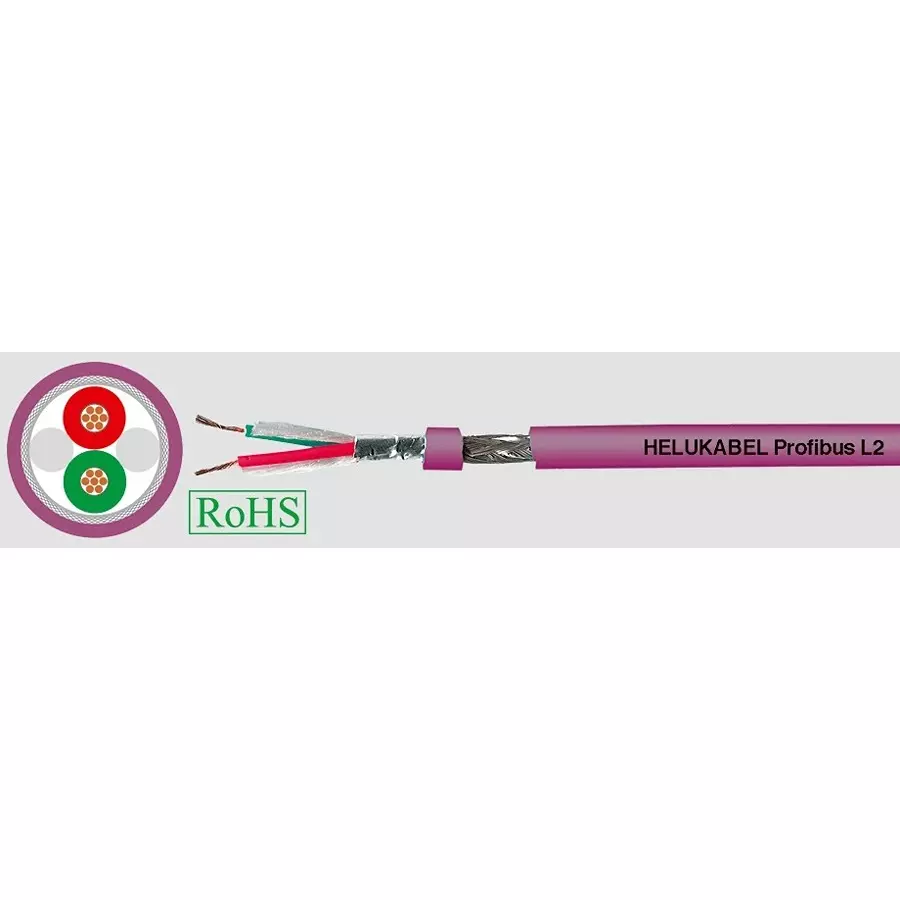 HELUKABEL Profibus L2 BUS Cable Polyurethane 100 m 2 Core 0.22 mm² Cross-Section Purple, 800648