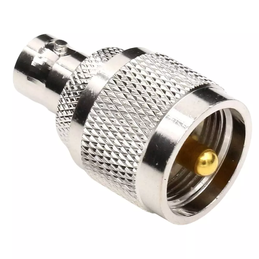 GENERIC UHF Male PL259 to BNC Female RF Coaxial Adapter Nickel-plated Brass 50 Ω Impedance, Silver