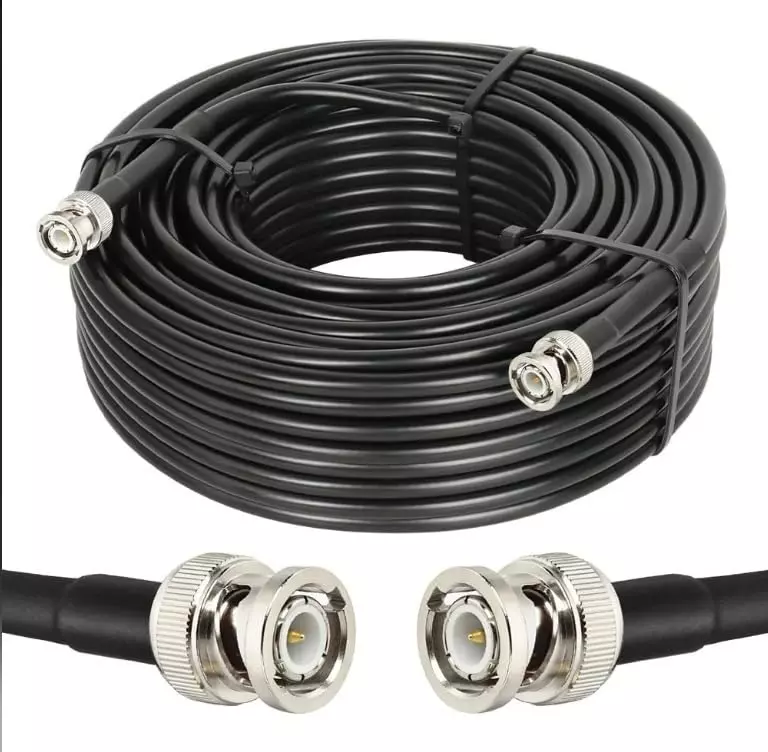 NBR RG-58 BNC Male to BNC Male Coaxial Extension Cable PVC Jacket Copper Conductor 50 Ω Impedance 25 m, Black