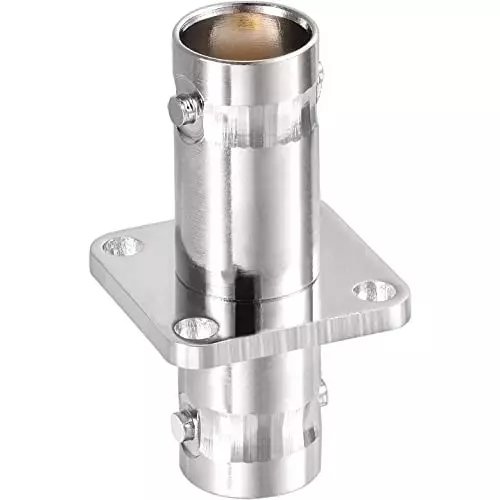 NETBOON RF Panel Mount Adapter with BNC Female to BNC Female 4-Hole Flange Straight Type Nickel-Plated Brass Chrome, BNC-F-BNC-F-4-H-ADP-1