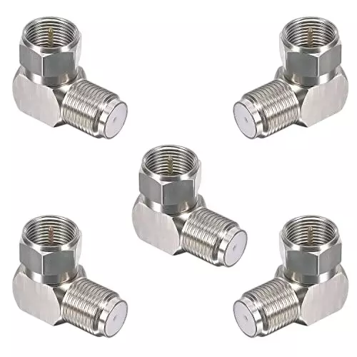 NETBOON Right Angle (90°) Coaxial Connector F Type Female to Male Brass 75 Ohm for RF Communication, FTYPEADAPTER5 (Pack of 5)