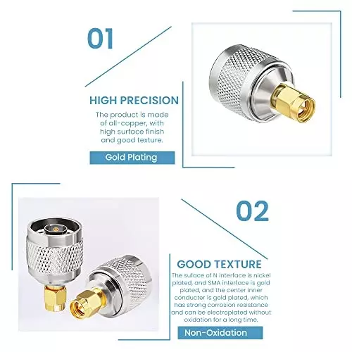 netboon-straight-coaxial-connector-n-male-rp-to-sma-male-nickel-plated-brass-50-ohm-for-rf-communication-n-m-rp-sma-m-adp-5p-pack-of-5